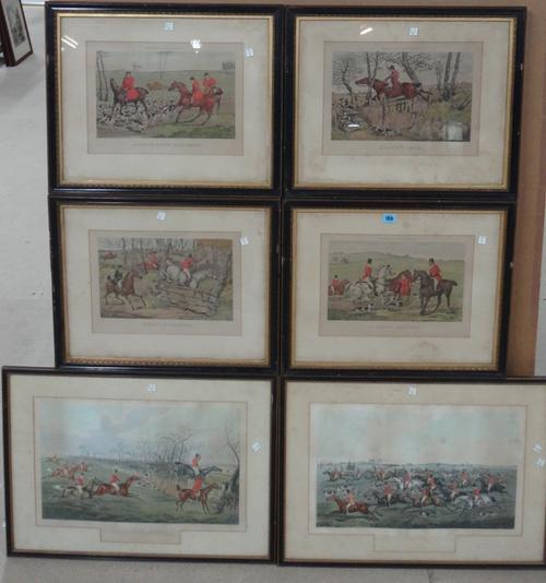 After Henry Alken, Hunting Incidents; The Quorn Hunt, a group of six aquatints with hand colouring.(6)