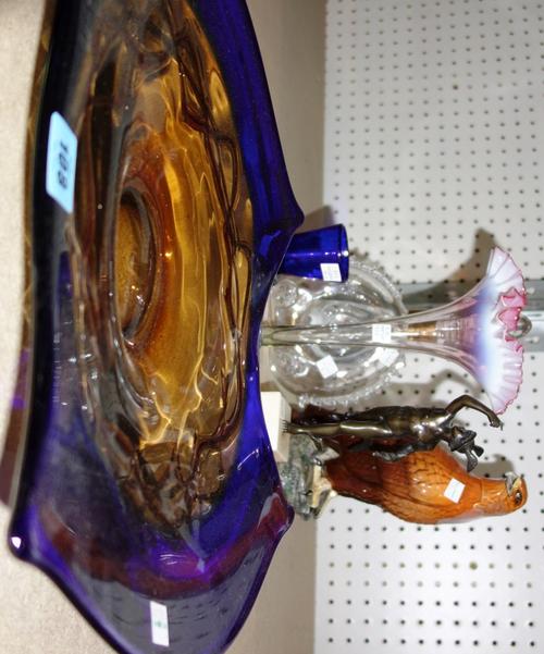 A Baccarat Remy Martin glass decanter and stopper, together with a bronze figure of Mercury, a Beswick Gleneagles whiskey decanter and sundry. (7)