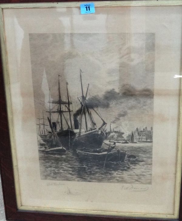 Ebeneezer Newman Downard (1829-1894) & Alexander Mortimer(fl.1885-1895), Vessels in harbour, etching, signed by both in pencil.