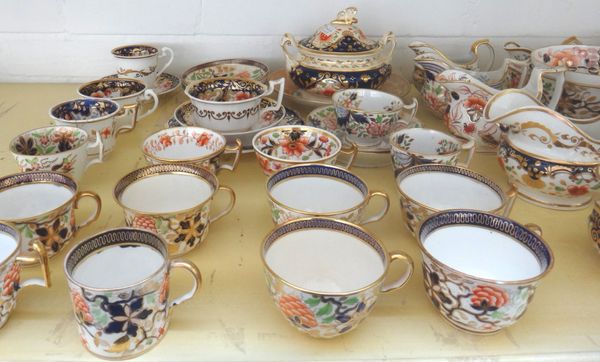 A group of Ridgway `Japan' pattern porcelain part tea and coffee services, circa 1820, of various forms and designs, comprising; a teapot and cover, t