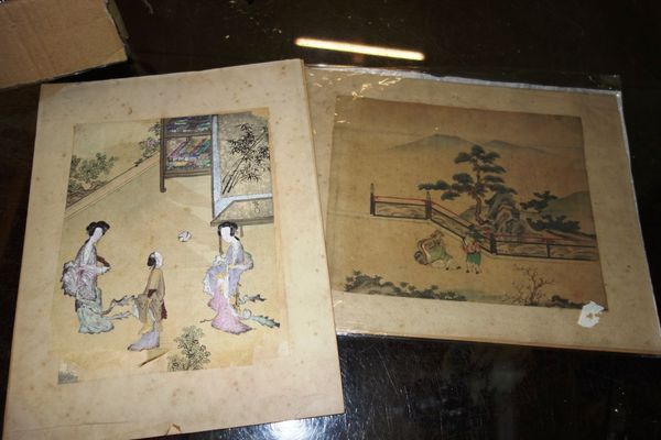 Two similar Oriental paintings on fabric. (2)