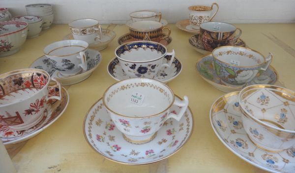 A group of eleven English porcelain teacups and saucers, early 19th century, including a Spode `1495'  Japan pattern example.