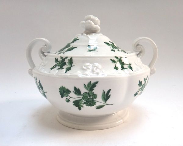 A group of Ridgway porcelain, 19th century, various forms and patterns, printed or painted in green with scattered flowers, comprising; teapot and cov
