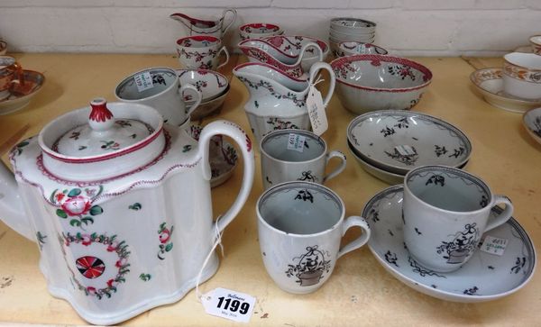 A group of New Hall and New Hall type porcelain, late 18th century, comprising; a `338' pattern silver shaped teapot and cover; a `311' pattern milk j