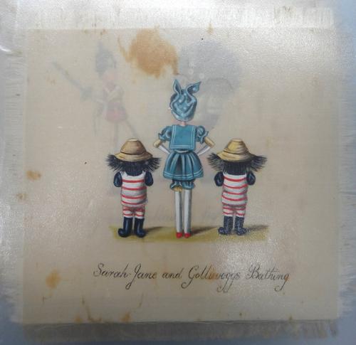 SILK SQUARES - hand-painted, 7 x 7ins., fringed; 5 after the Upton Golliwogg books, 6 after Kate Greenaway; & 5 others; (early 20th century)