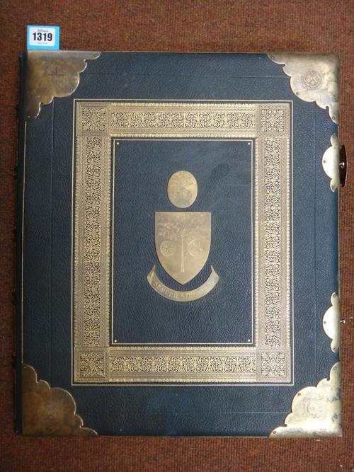 PEARL ASSURANCE COMPANY - Celebratory Presentation folio.; illuminated in gold & colour; title & 5 other tissue-guarded calligraphic leaves in thick s