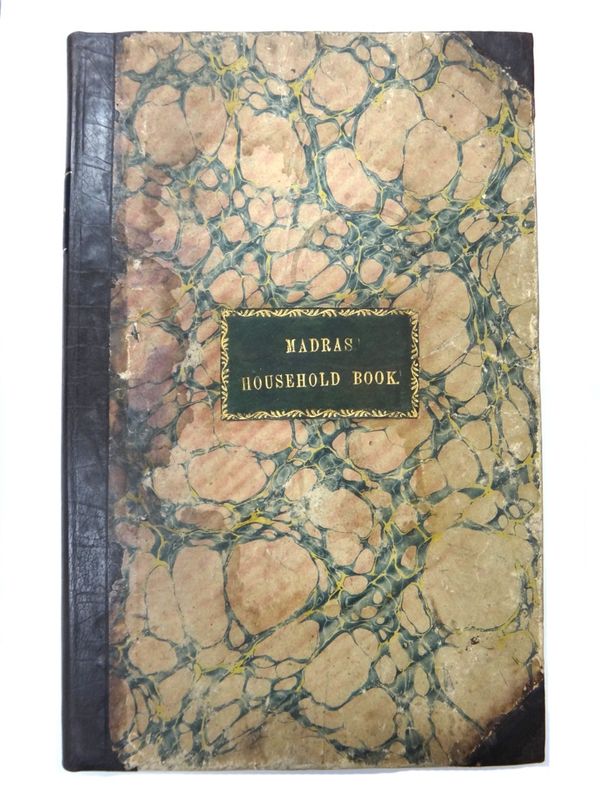 THE MADRAS HOUSEHOLD BOOK, Arranged for One Year.  ruled printed columns, contemp. marbled boards & gilt leather label, new leather spine & corners, 4