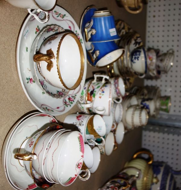 A quantity of 18th century and later mainly English tea bowls, cups and saucers. (qty)