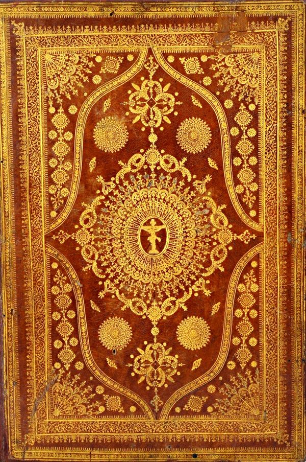 BINDINGS - for 'Stationery' use, the first with a thick paper opening & pink/gold damask silk e/ps. (with flaps),earlier 19th cent. red morocco, elabo