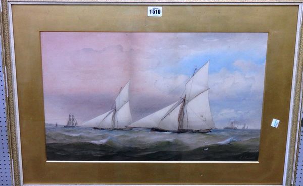Richard Julius Biddle (1832-1883), Yachts in full sail, watercolour, signed, 32cm x 52cm.