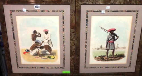 After C. Gold, Native studies, a group of ten aquatints with hand colouring, mostly approx 30cm x 24cm.(10)