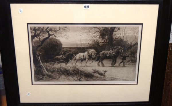 Herbert Dicksee (1862-1942), The Last Load, etching, signed in pencil, 32cm x 57cm.