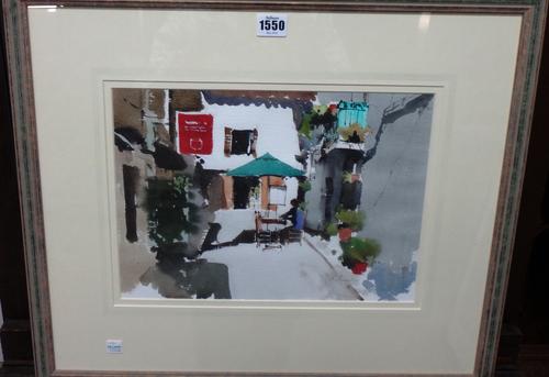 John Yardley (b.1933), Solitary diner, Cassis, watercolour and bodycolour, signed, 24cm x 34.5cm. DDS