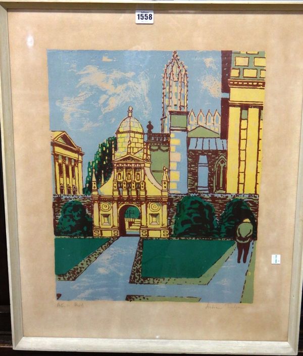 Julian Trevelyan (1910-1988), Gurgaon/Kings College Quad, Cambridge, colour lithograph, signed Artists proof, 48cm x 39cm. DDS