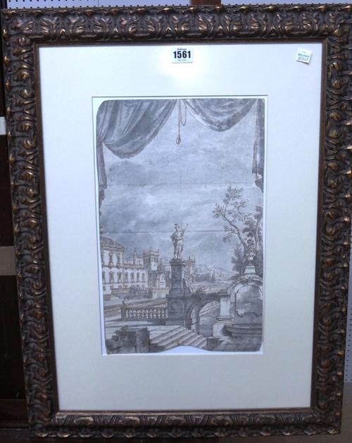 Italian School (18th/19th century), Architectural views of terraces and steps, two, pen, ink and grey wash, the larger 39cm x 24cm.(2)