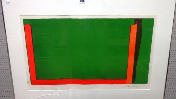 John Hoyland (1934-2011), Green and red, colour lithograph, signed and numbered 6/75, 44cm x 72cm. DDS