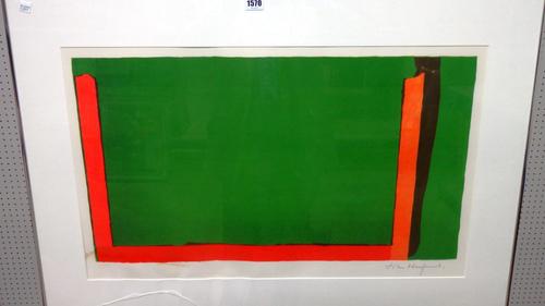 John Hoyland (1934-2011), Green and red, colour lithograph, signed and numbered 6/75, 44cm x 72cm. DDS