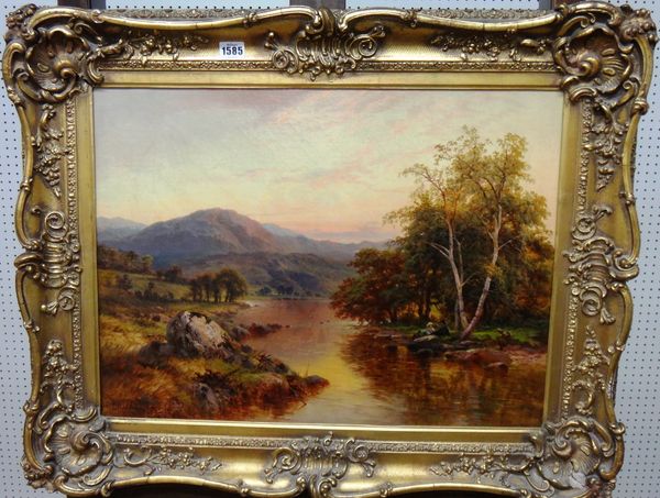 Follower of Benjamin Williams Leader, Loch scene at sunset, oil on canvas, bears a signature, 45cm x 61cm.