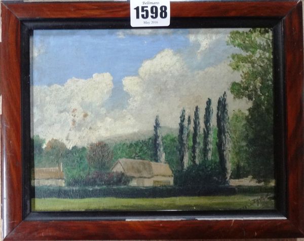 O. Mitford (20th century), Redmarley, Gloucestershire, oil on panel, signed, inscribed on label on reverse, 15.5cm x 20.5cm.