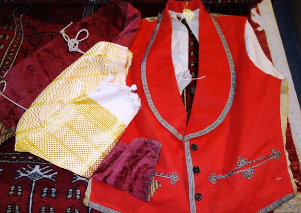 A selection of Turkman velvet, and an Indian army officer's waistcoat.