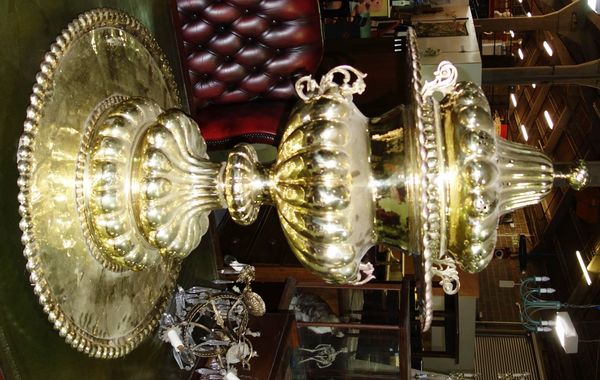 A large lidded brass campana type urn.