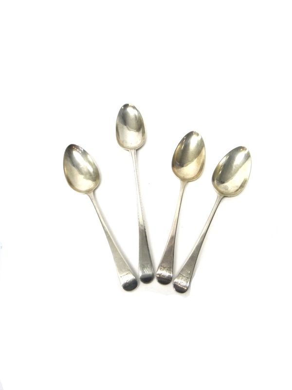 A silver feather edged Old English pattern tablespoon, London 1819 and three silver Old English pattern tablespoons, London 1802, combined weight 288