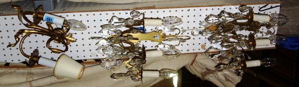 A group of six assorted twin branch wall lights. (6)