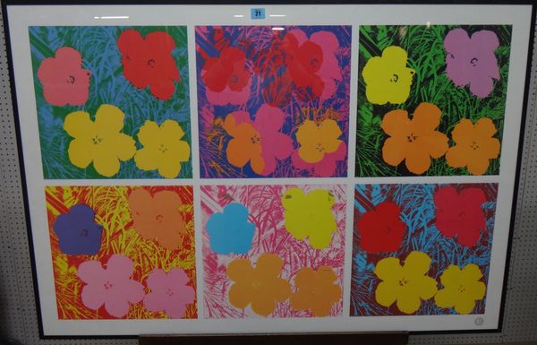 A contemporary lithograph of six floral designs.