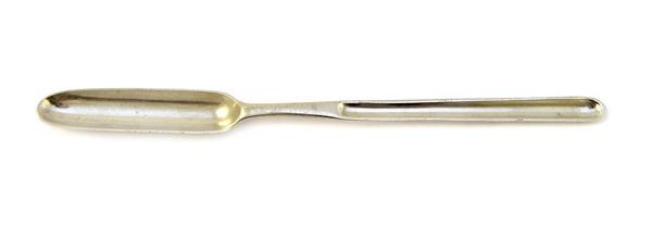 A George III silver marrow scoop, London 1814, length 23cm, weight 44 gms. Illustrated