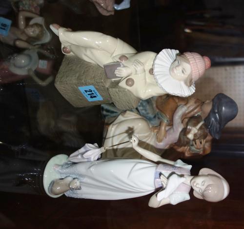 A group of three Lladro figures, 'Hermanitas temerosas', 'Little Jester' and 'Summer stroll'. (3)