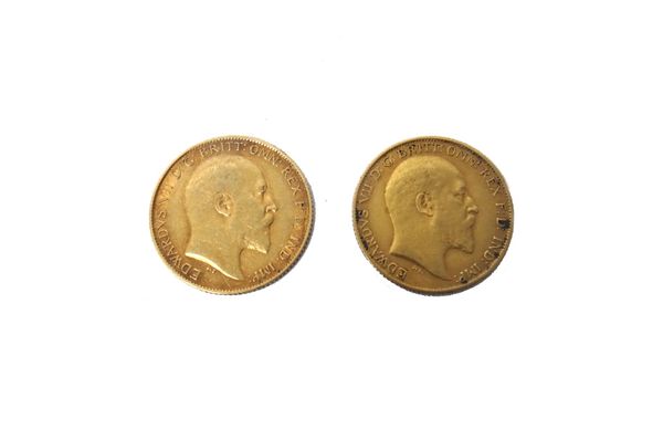 Two Edward VII half sovereigns 1905 and 1910.