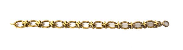 A gold bracelet, in a ropetwist oval and knot link design, on a boltring clasp, weight 33.7 gms.