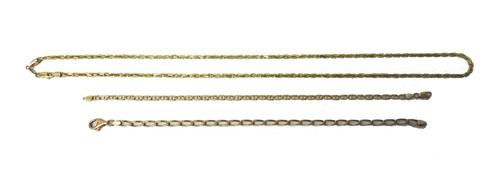 A gold facet cut ropetwist link neckchain, on a sprung hook shaped clasp, detailed 14 K, weight 16.5 gms, a 9ct gold faceted curb link bracelet, on a