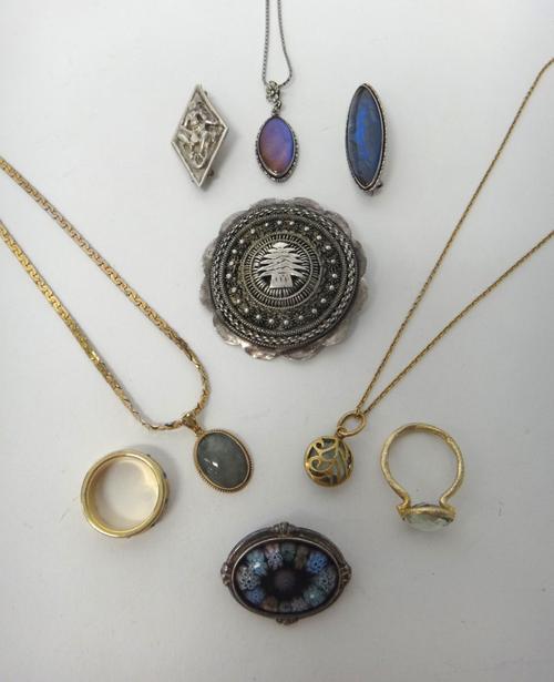 A pair of gold mounted coral earrings, the screw fittings detailed 9 CT, a pair of 9ct gold mounted amethyst set single stone earrings, the backs with