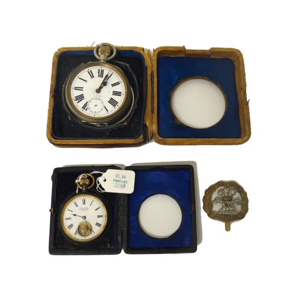 A gentleman's gun metal cased, keyless wind, openfaced pocket watch, the enamelled dial with black Roman numerals and with the escapement visible from