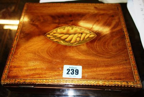 A 19th century mahogany shallow jewellery box with inlaid decoration and lift out tray.