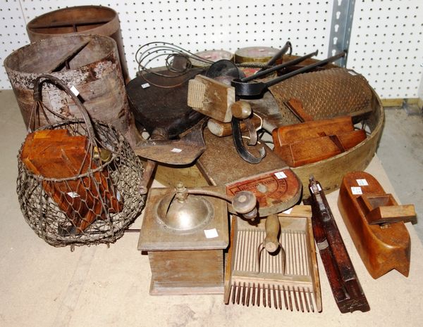 A quantity of assorted collectables, mainly kitchenalia and wood work tools.