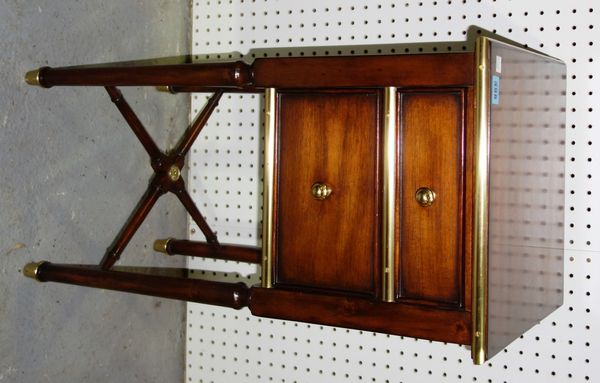 A 20th century mahogany two drawer brass mounted table.