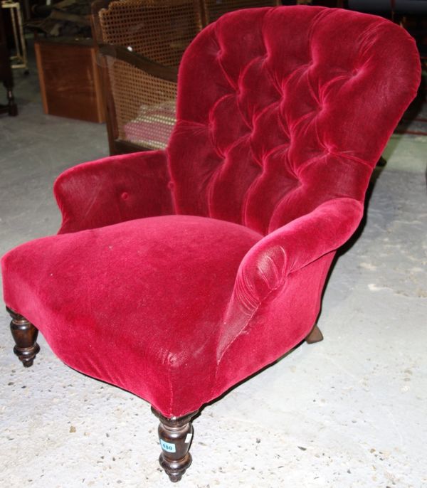 A Victorian red upholstered button seat nursing chair.