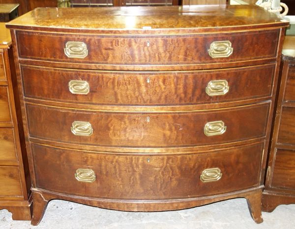 A 19th century mahogany bowfront chest of four long drawers.