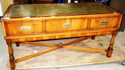 A 20th century radiogram contained in a yew cabinet, and two Sonar VI speakers. (3)