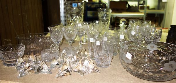 A quantity of 20th century cut glass, including drinking glasses, vases, bowls and sundry. (qty)