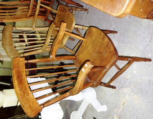 Two similar 19th century stick back armchairs. (2)