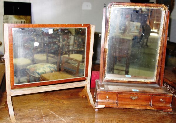 A 19th century mahogany toilet mirror with three drawers, and another toilet mirror. (2)
