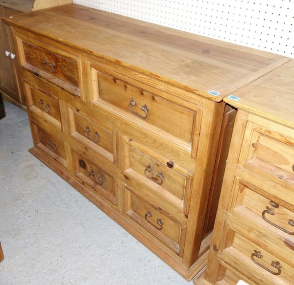 A 20th century pine sideboard with an arrangement of drawers.