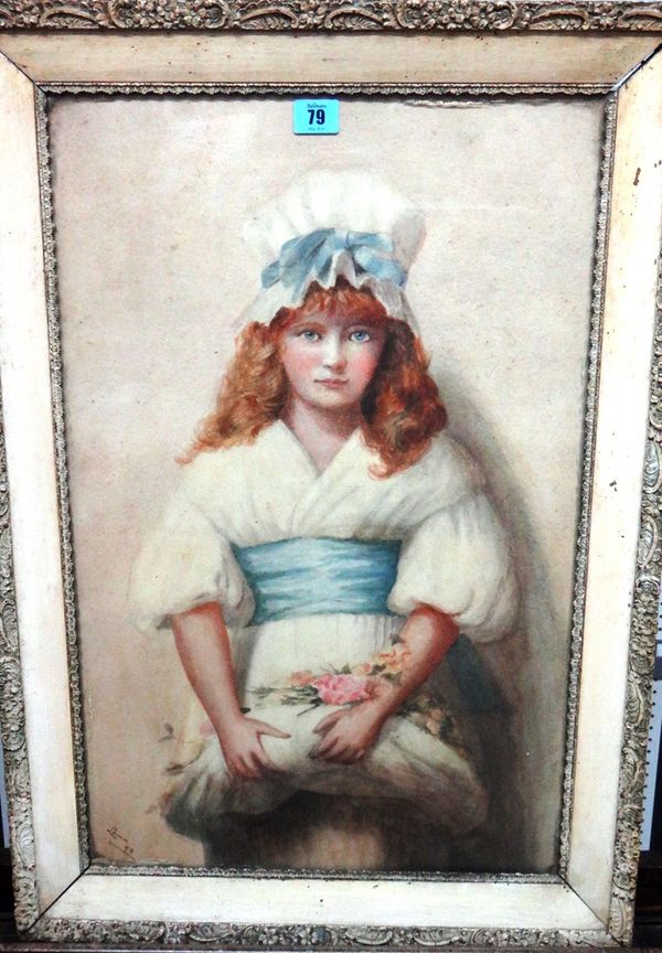 Lorna (late 19th century), A young girl with flowers, watercolour, signed and dated '94.
