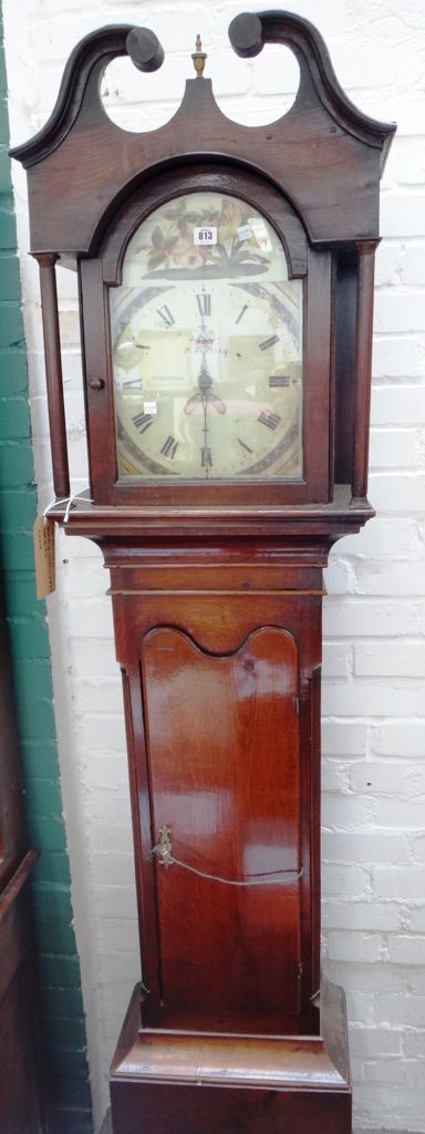 An 18th century oak cased twenty-four hour longcase clock, the arched top eleven inch dial with subsidiary day of the month aperture, signed "J. Parry