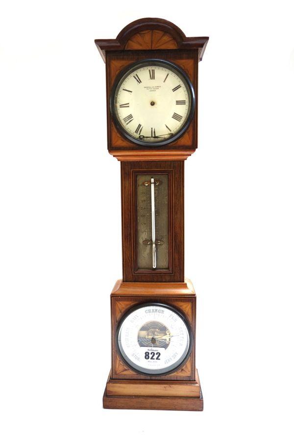 A rosewood and mahogany timepiece compendium in the form of a miniature longcase clock, late 19th century, the white enamel dial detailed 'Howell & Ja