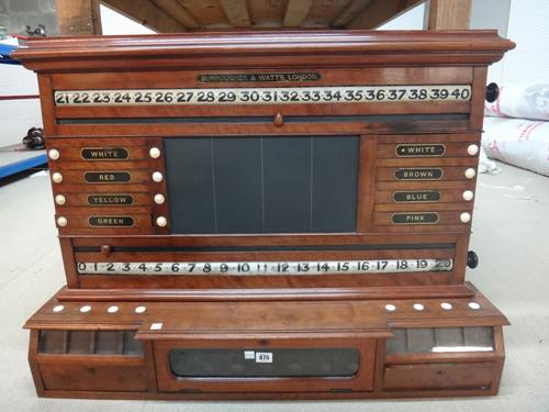 A Billiard's room scoreboard by Burroughes & Watts, London, early 20th century, 90cm wide x 70cm high x 18cm deep.