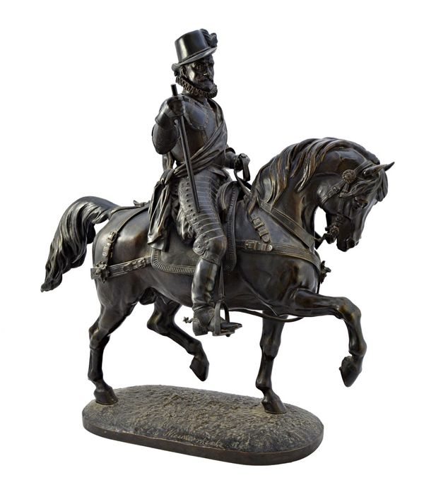 Compte de Alfred Emilian Nieuwerkerke, 'William the Silent', Prince of Orange, a late 19th century bronze, modelled and cast in armour and mounted on